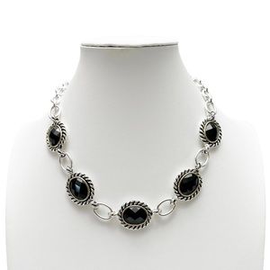 Dillards Silvertone Black Crystal Cable Rope Link Chain Collar Necklace NEW